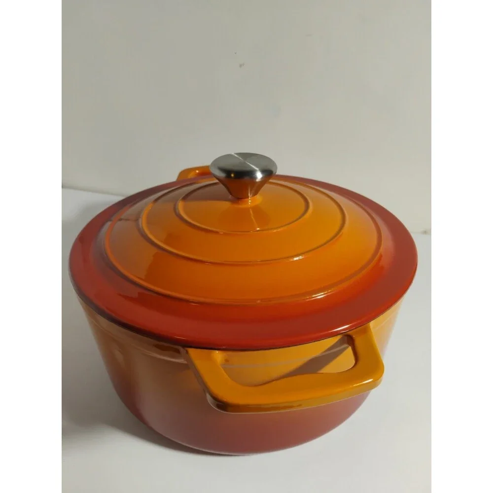 Chef Power 4.5QT Orange Flamed Enameled Cast Iron Dutch Oven with Lid New